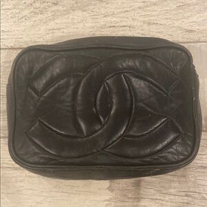 CHANEL Black Leather Pouch vintage authentic